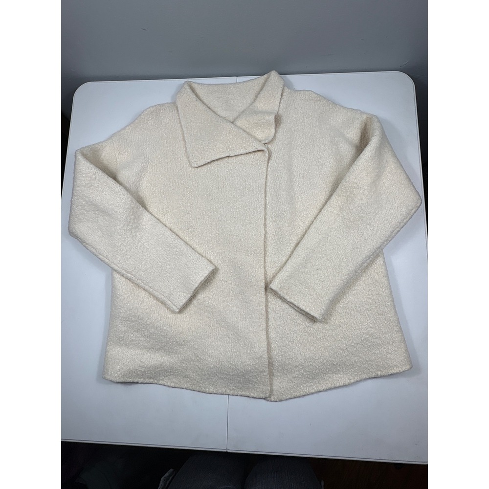 Alpaca Wool Silk Blend Open Front Cardigan‎ Cream Italian Yarn Womens L XL